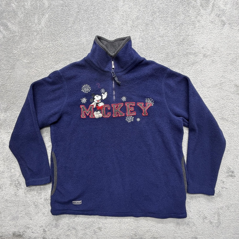 Disney Sweatshirt Womens M Blue 1/4 Zip Mock Neck Fleece Pullover Mickey